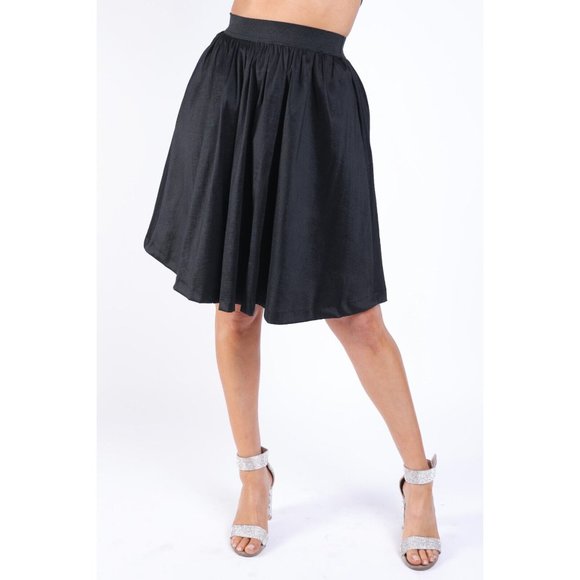Unbranded Dresses & Skirts - Women's Casual Elastic High Waist Pleated Midi Flare Black Skirt Size S/M/L